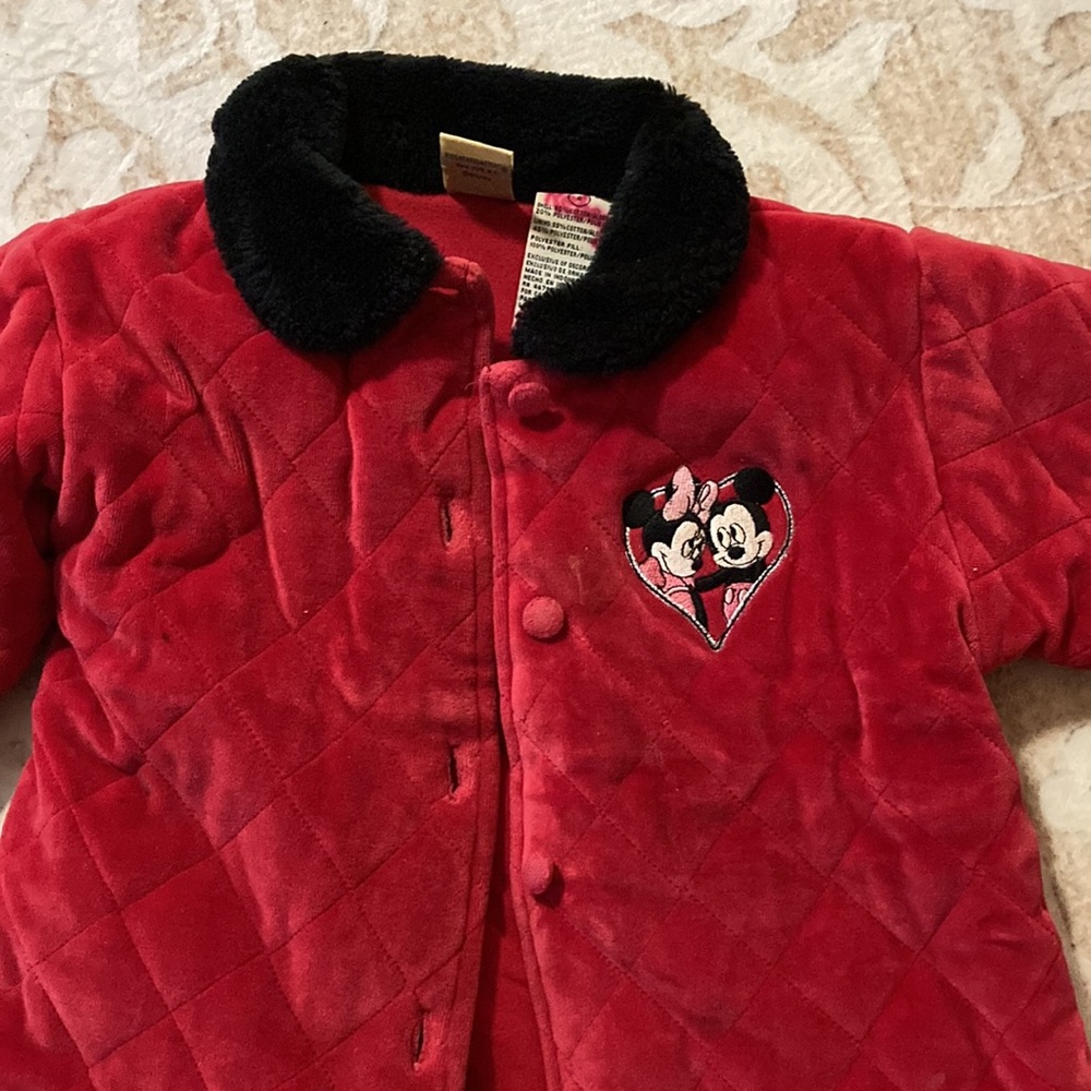 Red Quilted Jacket with Black Collar
